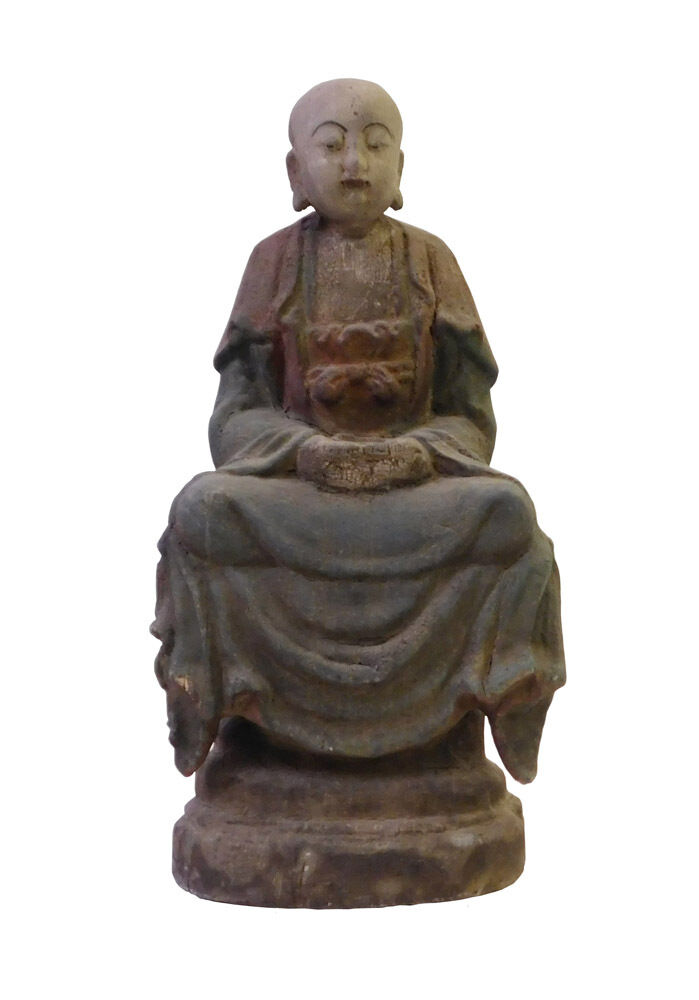 Chinese Rustic Distressed Finish Wood Lohon Statue cs1675