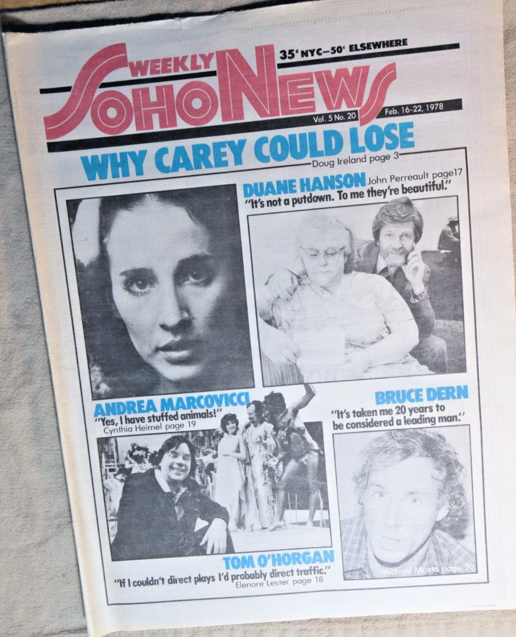 SOHO WEEKLY NEWS February 16 1978 HARVEY FIERSTEIN BRUCE DERN DUANE HANSON