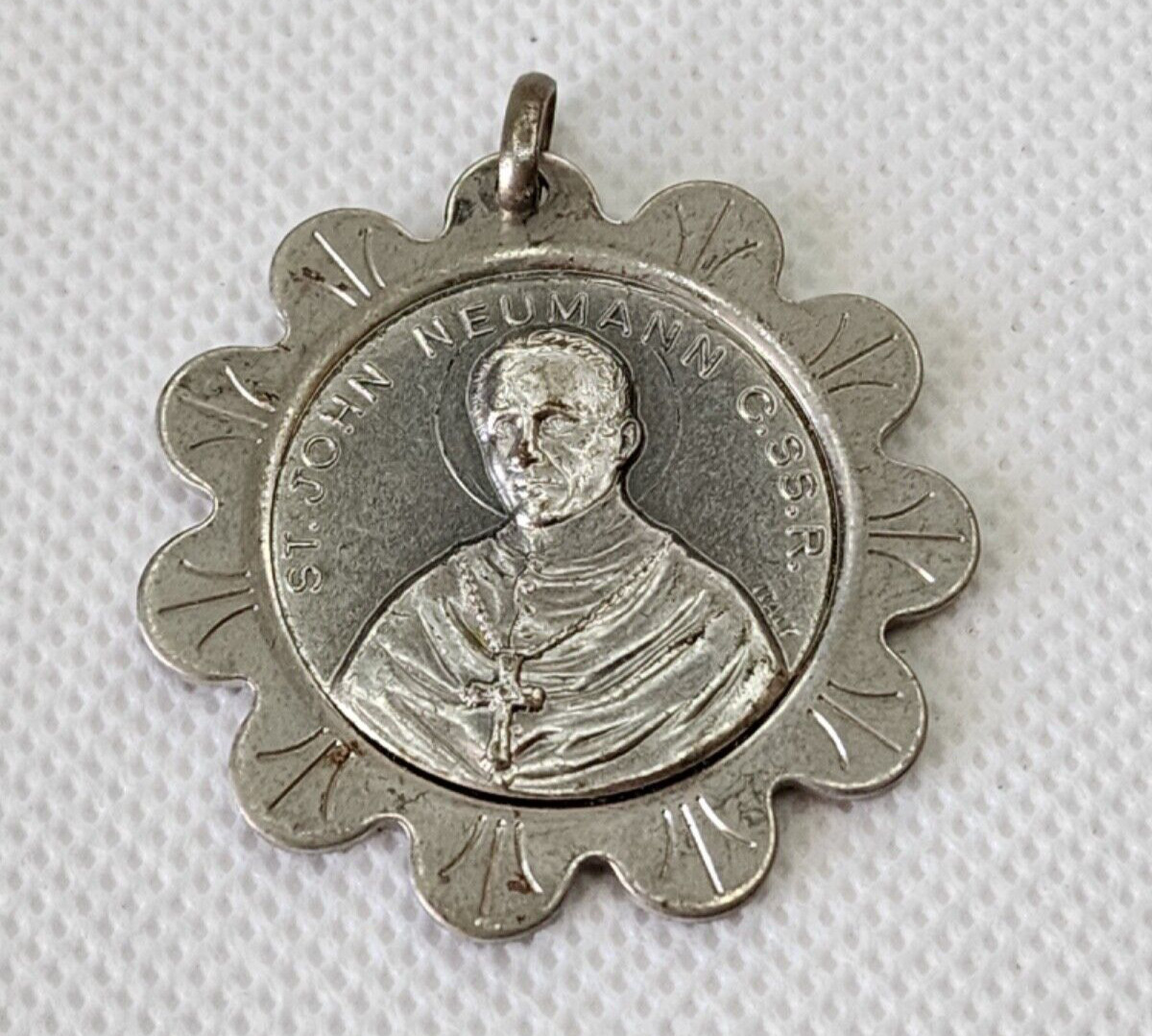 Vintage Saint John Neumann Large Pendant Medal Catholic Christian Italy