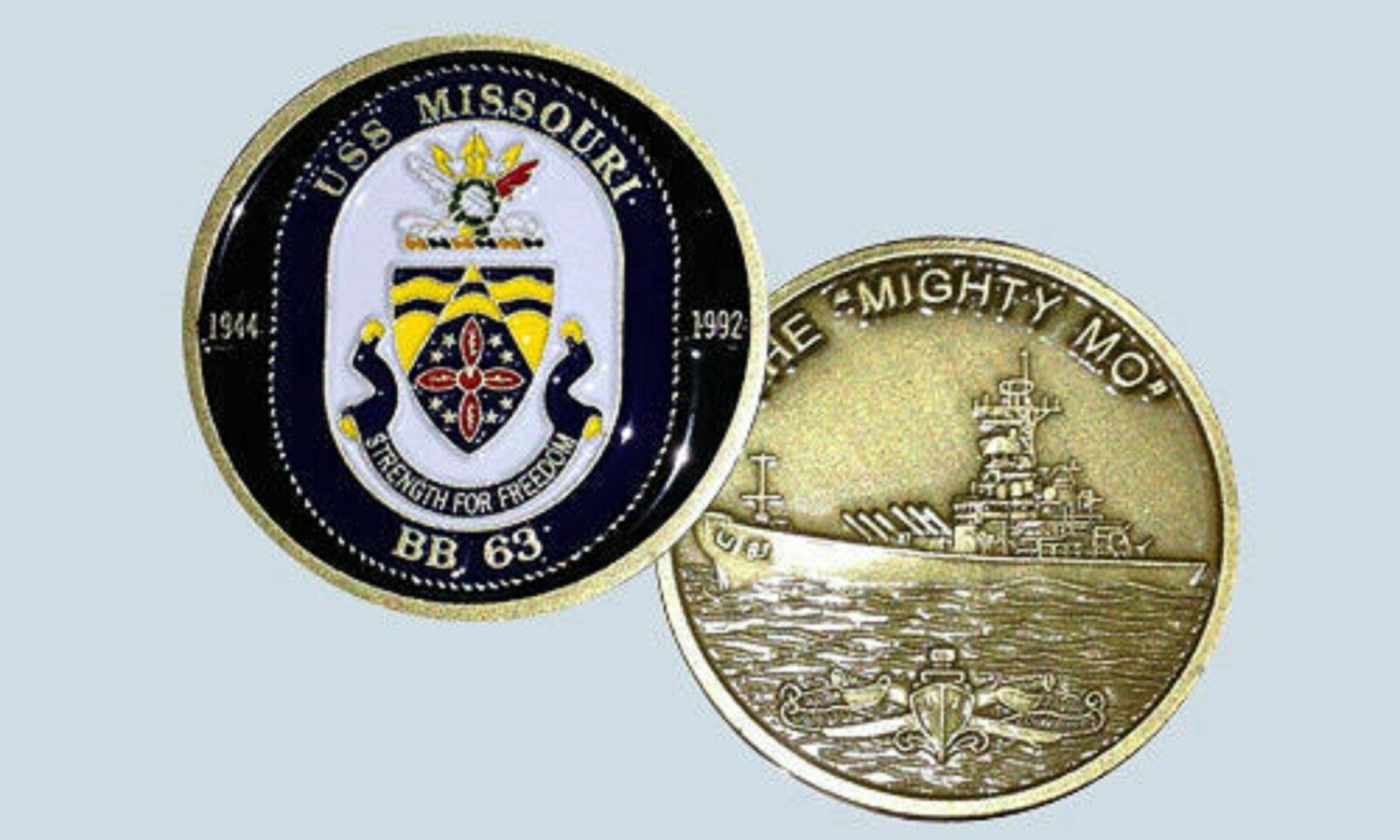 NAVY BATTLESHIP USS MISSOURI BB-63 THE MIGHTY MO CHALLENGE COIN