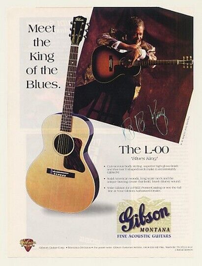 1994 B.B. King Gibson Montana L-00 Blues King Guitar Photo Print Ad