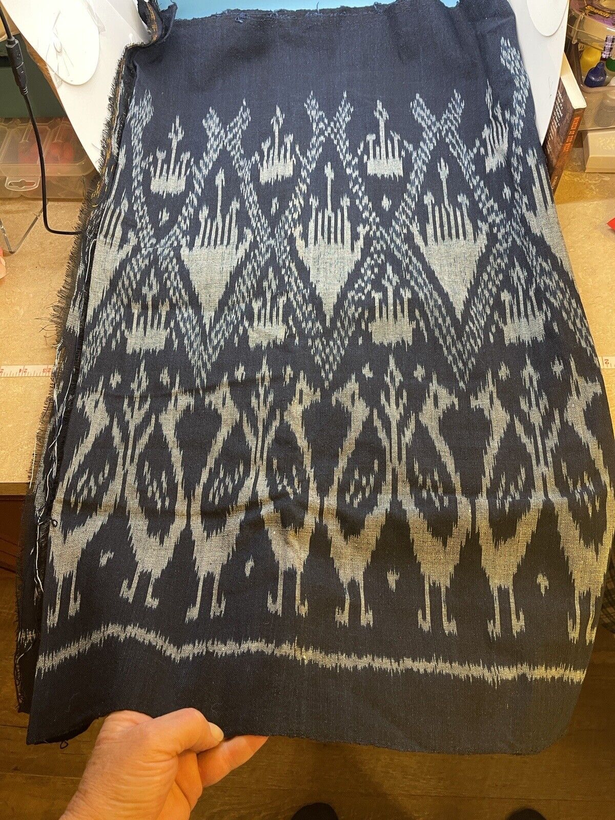 Hmong Hill Tribe Inidigo Blue Ikat Weave Textile