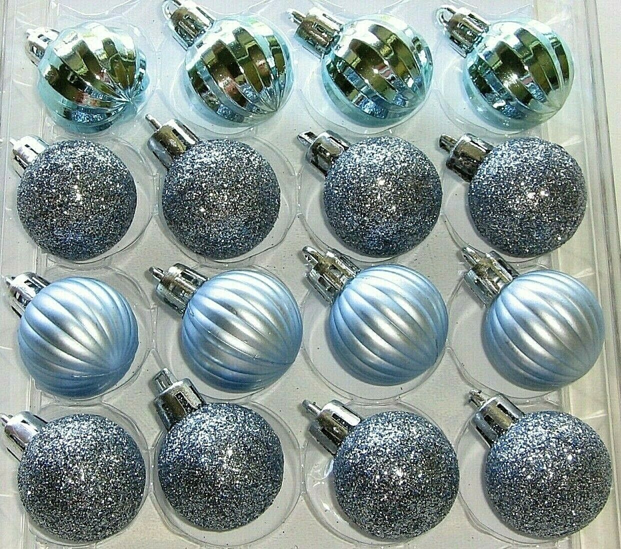  Christmas Frosty Blue Mini Ornaments Balls Decorations Non Shatter 7/8\