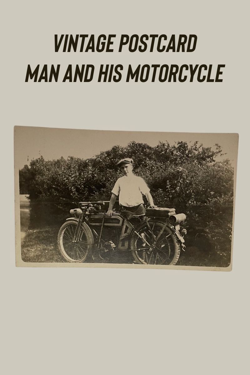 Vintage Postcard Man And His Antique Motorcycle Add To Your Timeless Collection