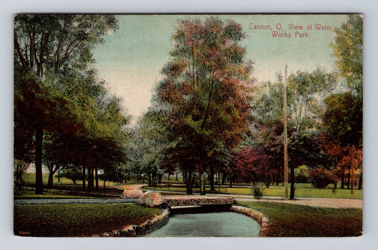 Canton OH-Ohio, Scenic Water Works Park, Bridge, Creek, Vintage c1911 Postcard