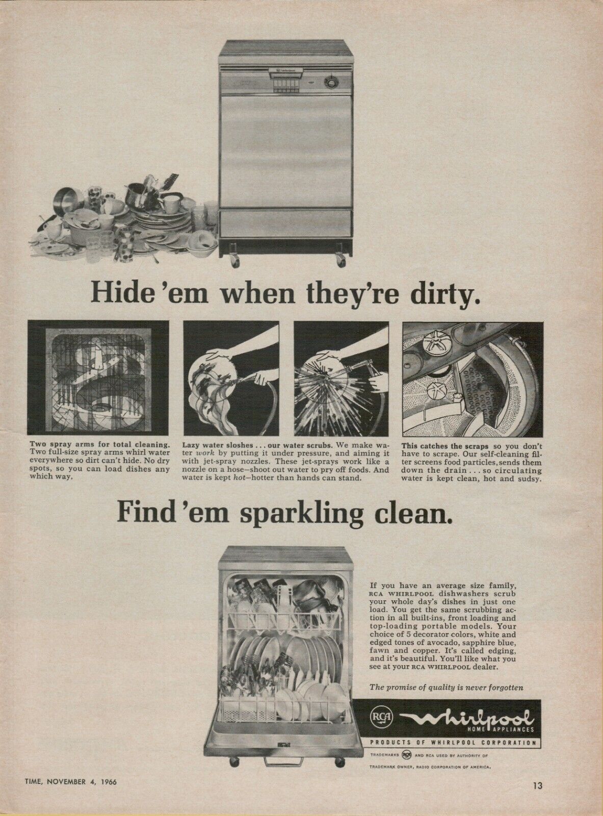 1966 Whirlpool Dishwasher Hide Them When They\'re Dirt Dishes VINTAGE PRINT AD