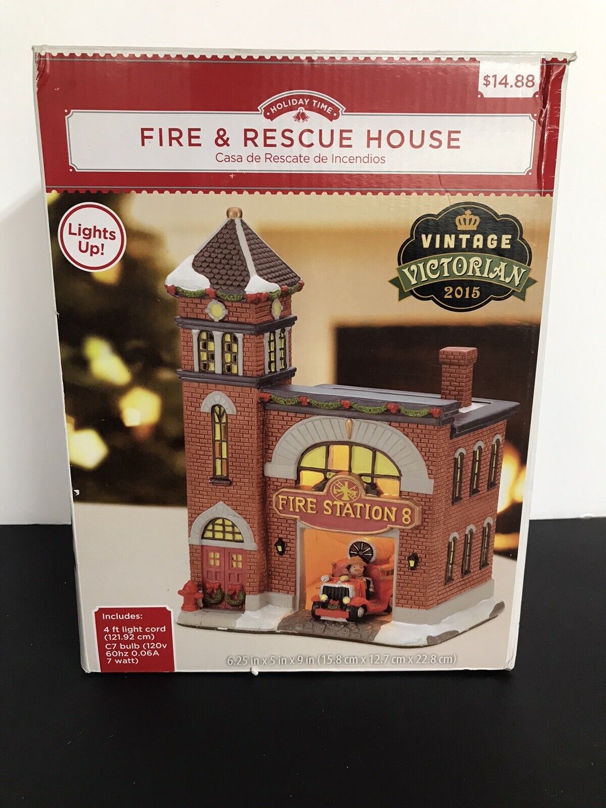Holiday Time Christmas Village Fire & Rescue House 2015 VTG Victorian Light Up
