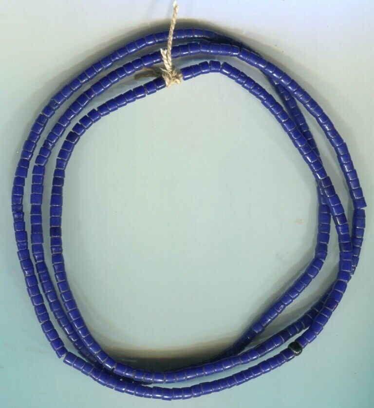 African Trade beads Vintage Bohemian Czech glass old cobalt blue tile beads