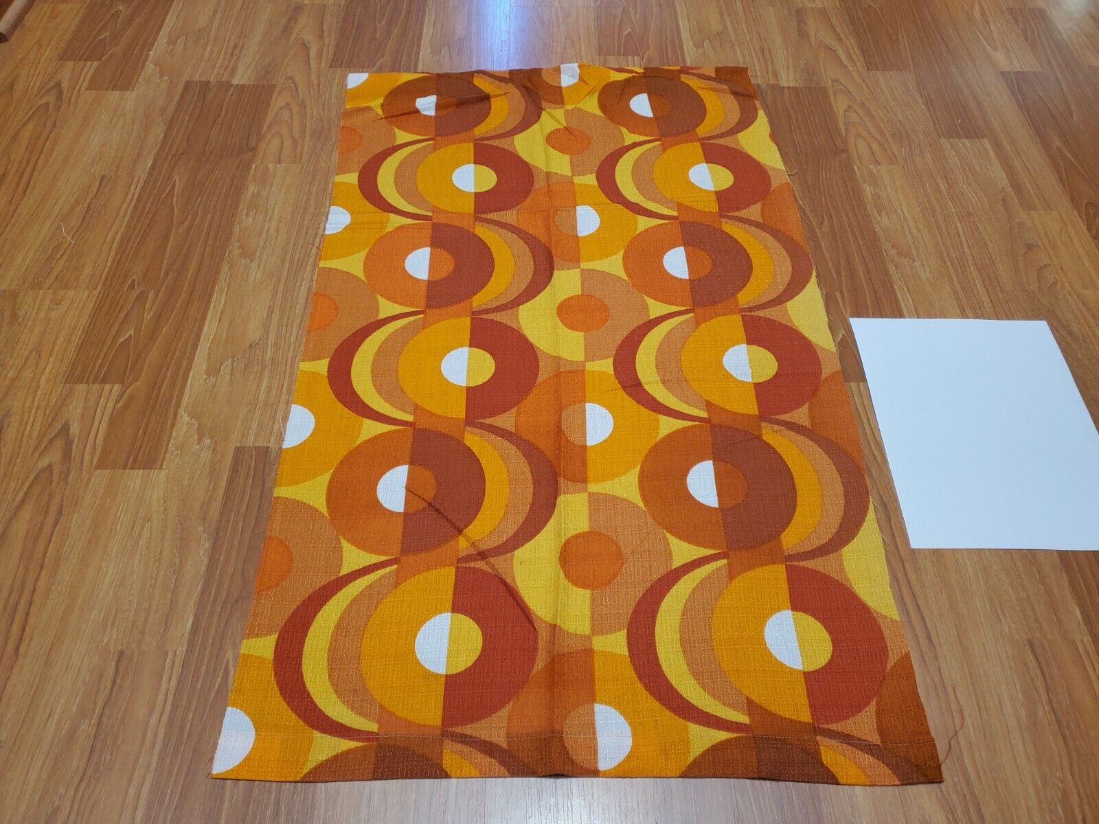Awesome RARE Vintage Mid Century Retro 70s 60s Yel Org Circle Drop Waves Fabric