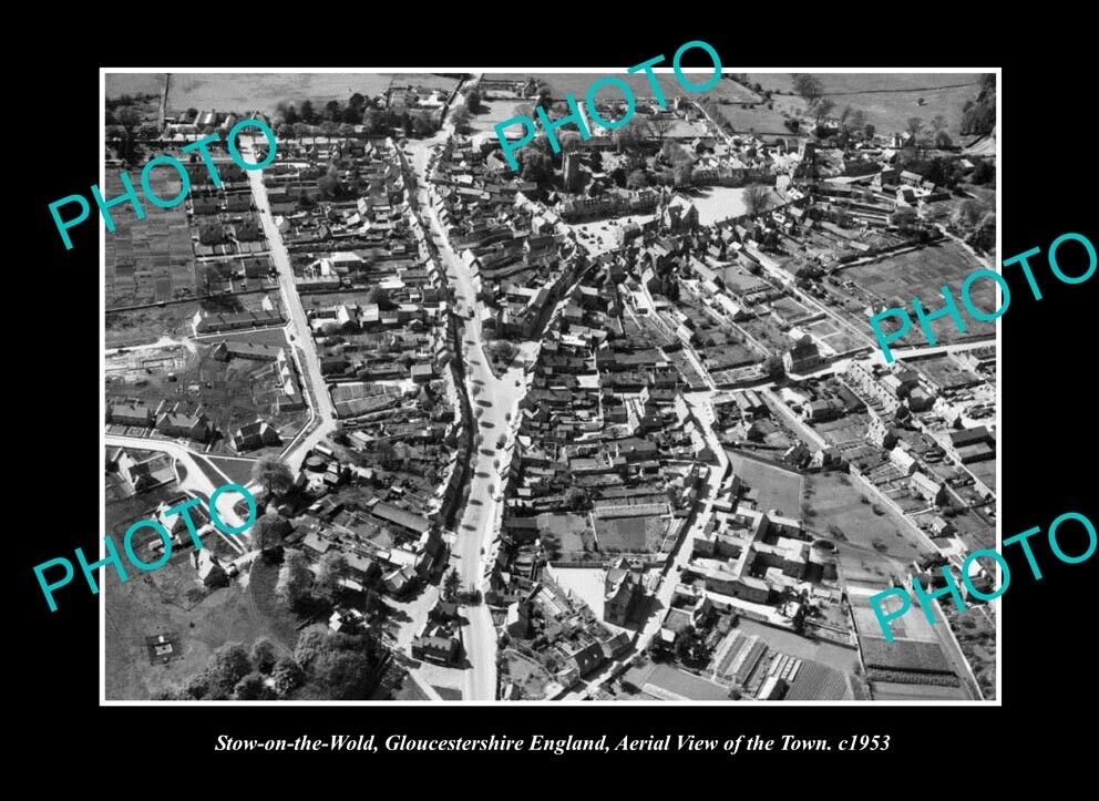 OLD LARGE HISTORIC PHOTO STOW ON THE WOLD ENGLAND TOWN AERIAL VIEW c1953 1