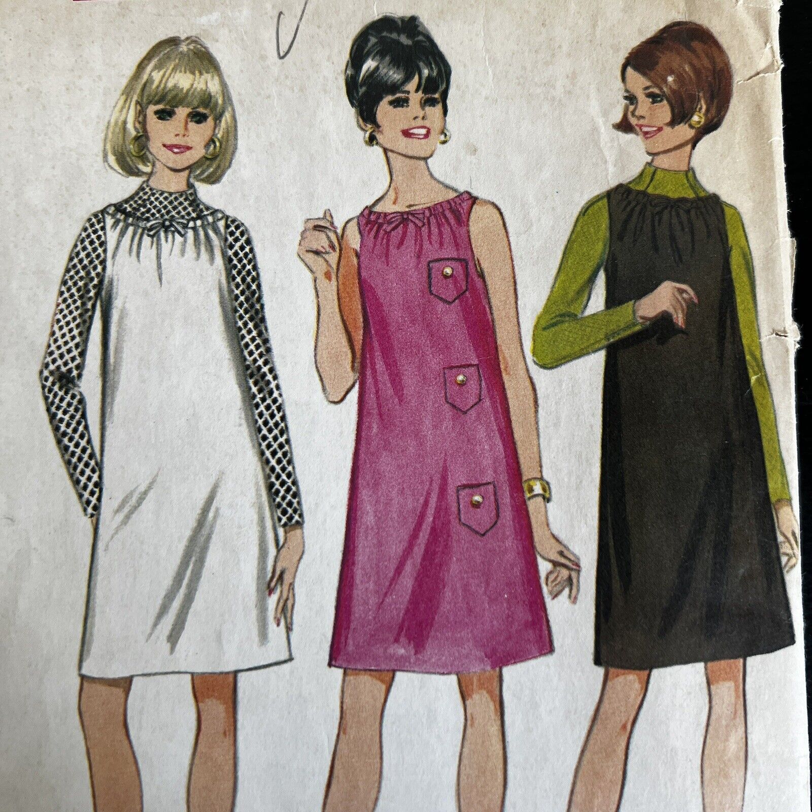 Vintage 1960s McCalls 9104 Mod Dress or Jumper + Blouse Sewing Pattern 12 CUT