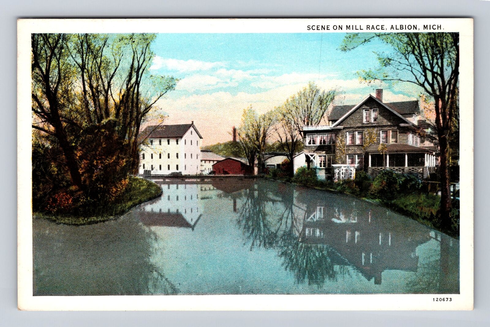 Albion MI-Michigan, Scenic Mill Race, Antique Vintage Souvenir Postcard