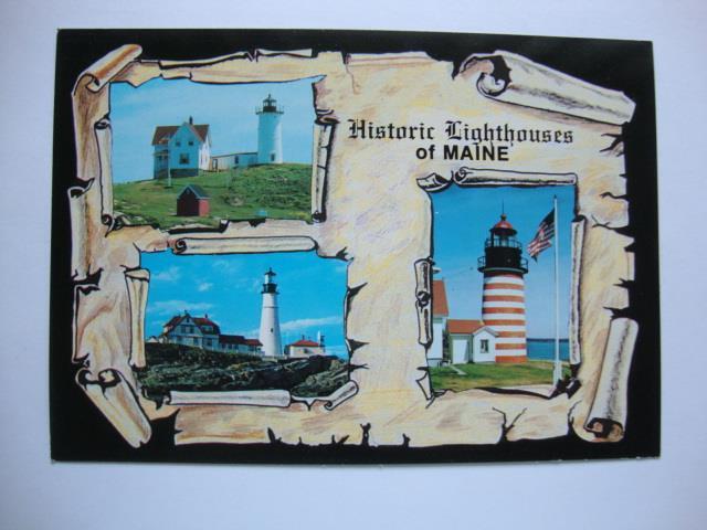 Railfans2 336) Postcard, Maine Lighthouses, Nubble Light, Portland Head Light