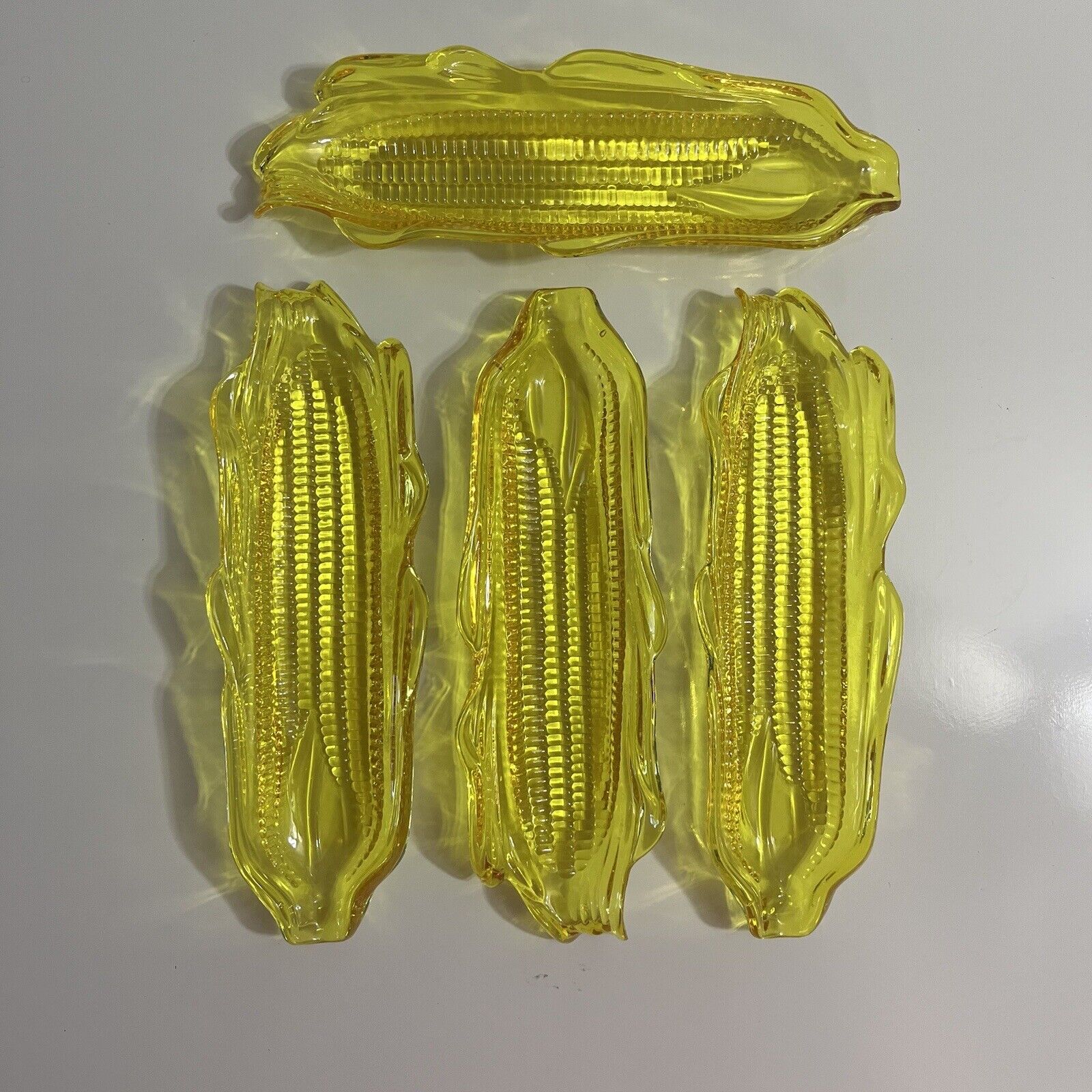 Vintage Art Deco Corn On The Cob Plastic Holders (4) Fluorescent Yellow 60’s