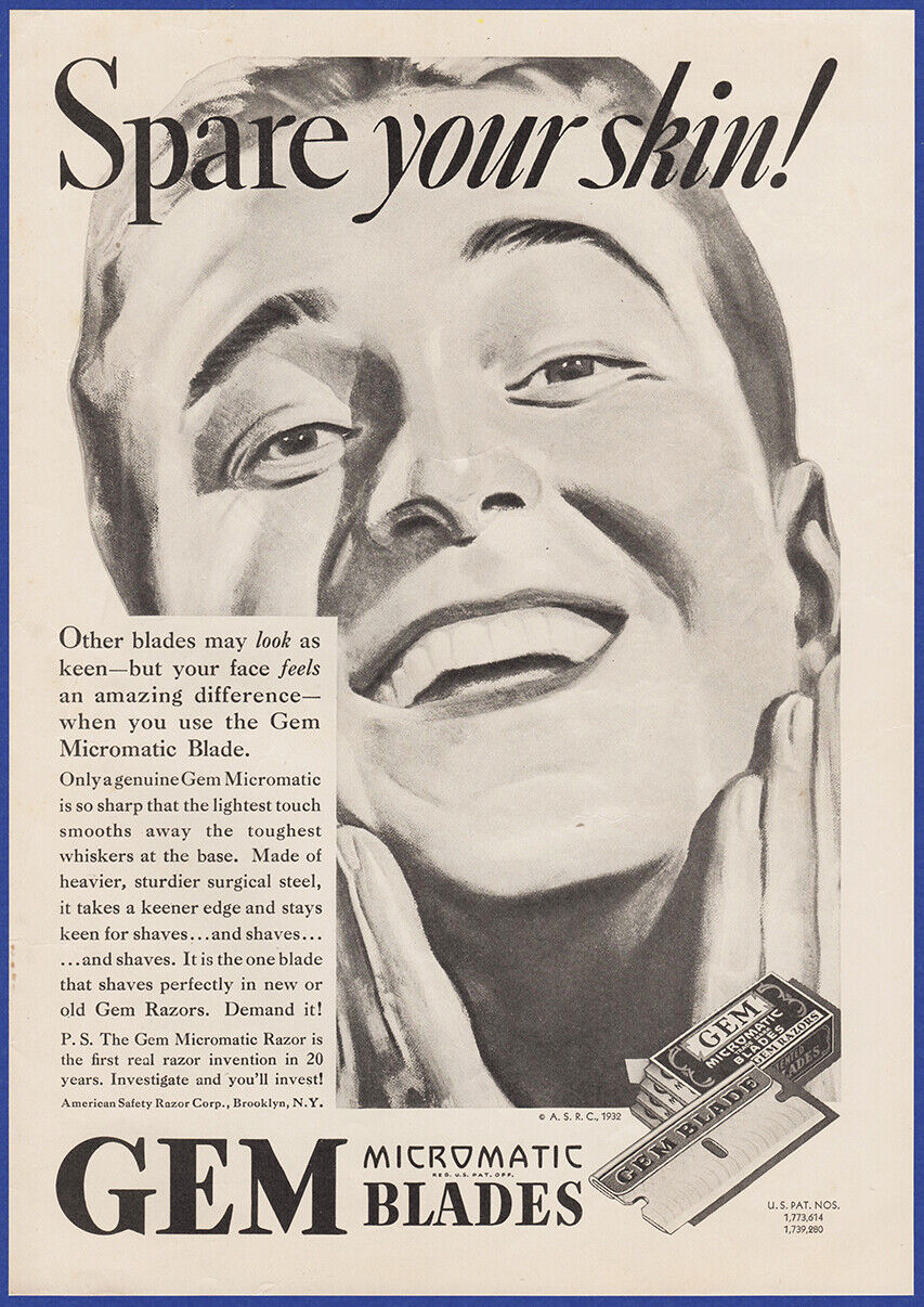 Vintage 1932 GEM Micromatic Razor & Blades Shaving Ephemera 30\'s Print Ad