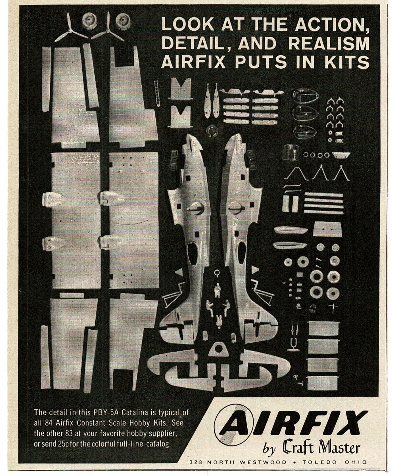 1966 AIRFIX Model Plane Kit PBY-5A Catalina Flying Boat Vintage Print Ad