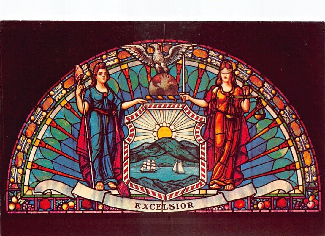 New York State Capitol  Stained Glass Window Assembly Lobby Vtg Postcard CP313