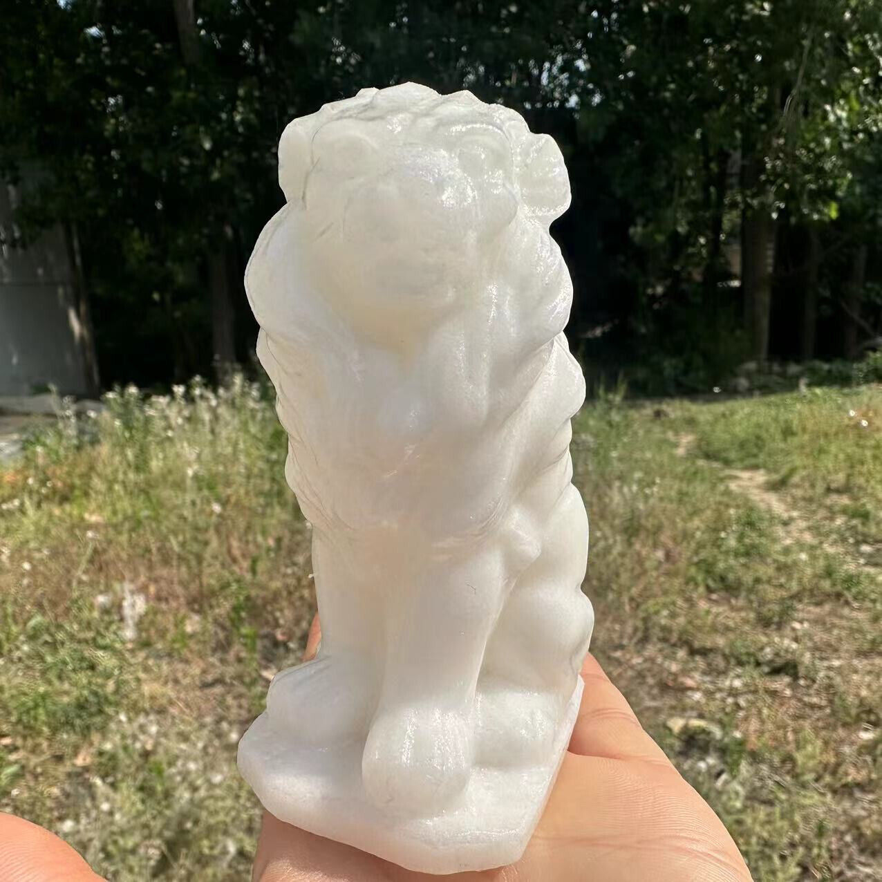 1pc Natural White jade Quartz Hand Carved Crystal Lion Skull Reiki Gem Decor