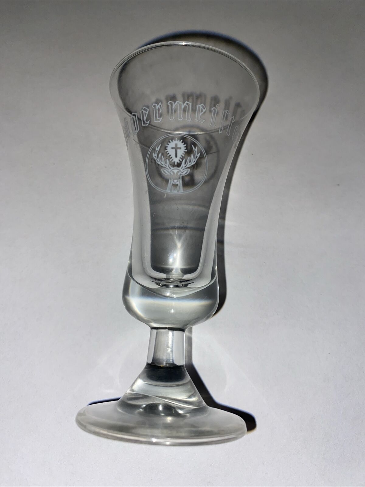 Vintage Jagermeister Logo Footed Stemmed Fluted Top Shot Glass