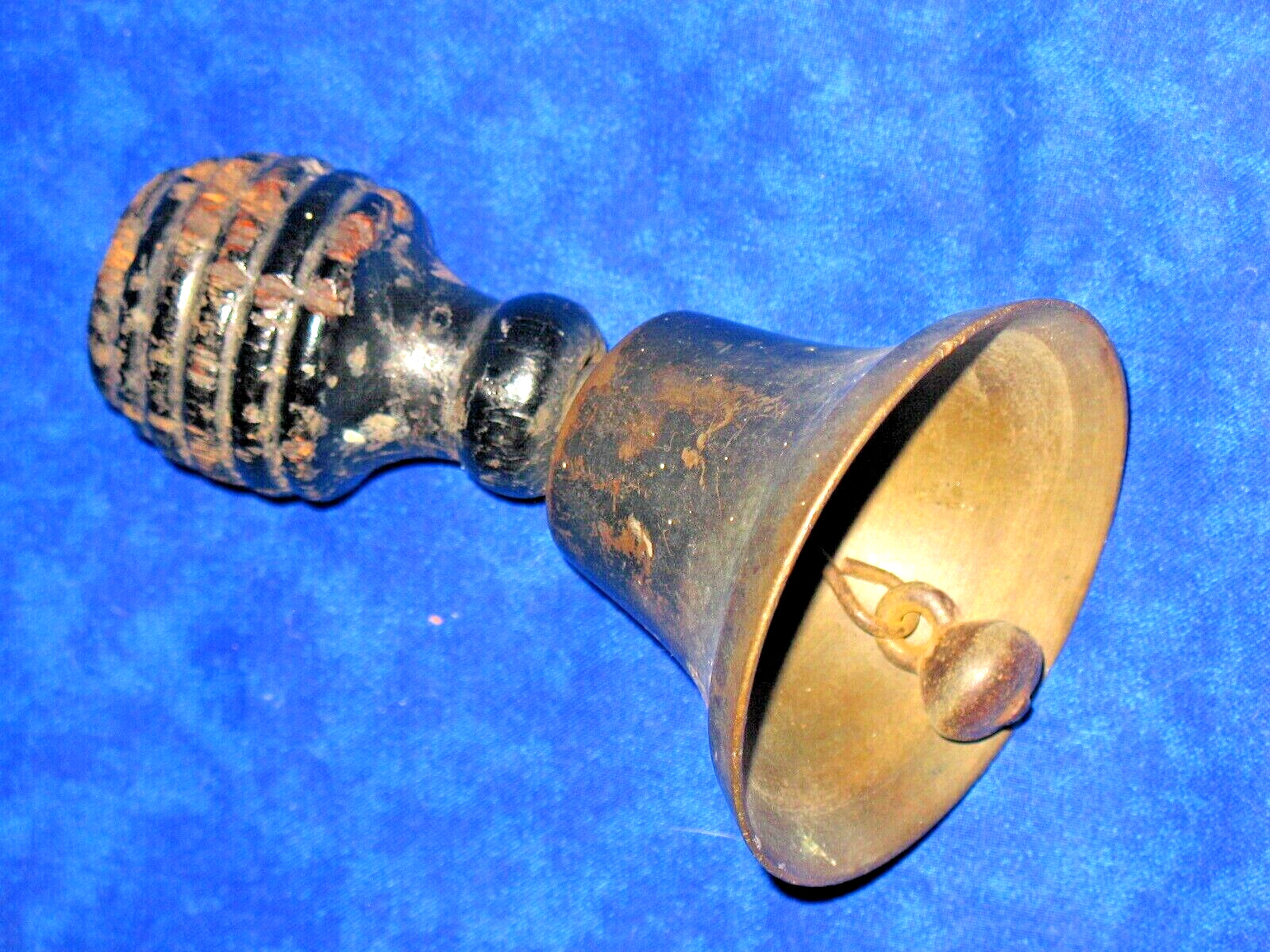 One Room School House Antique Bronze Bell Wood Handle Cir. 1880s Country Town