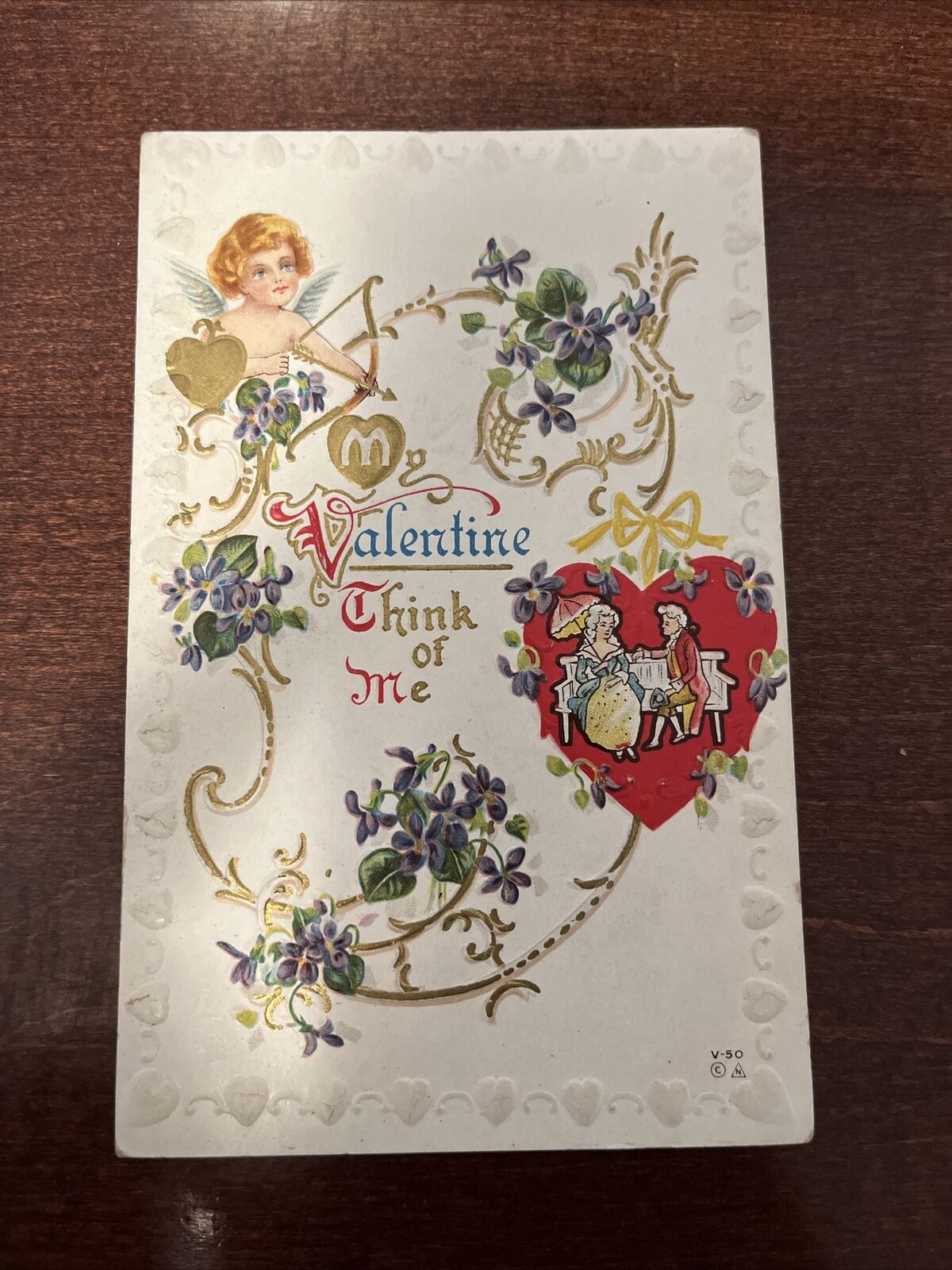 Antique My Valentine, Think Of Me Embossed Postcard 1912