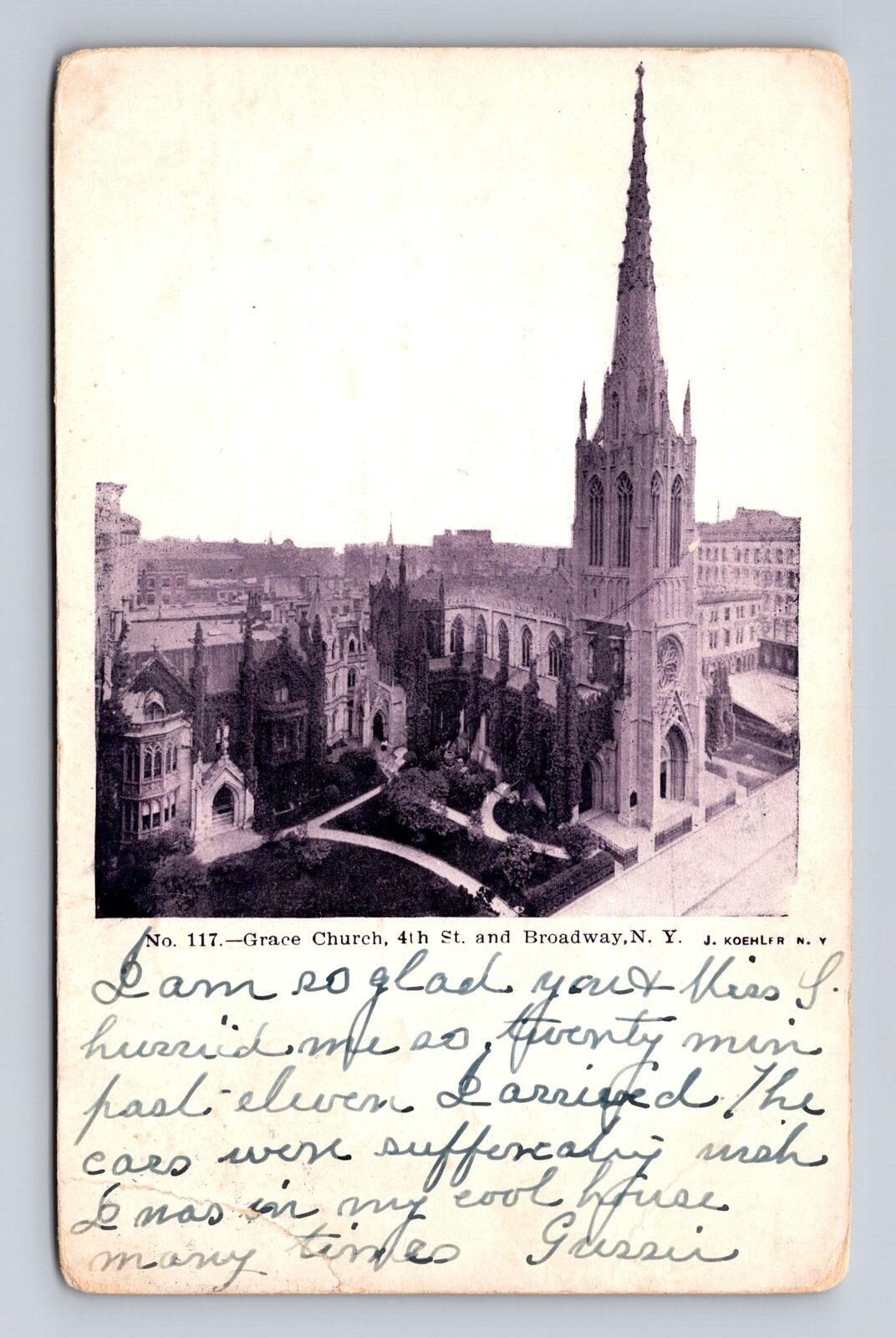 New York City, Grace Church, 4th and Broadway, Antique Souvenir Vintage Postcard