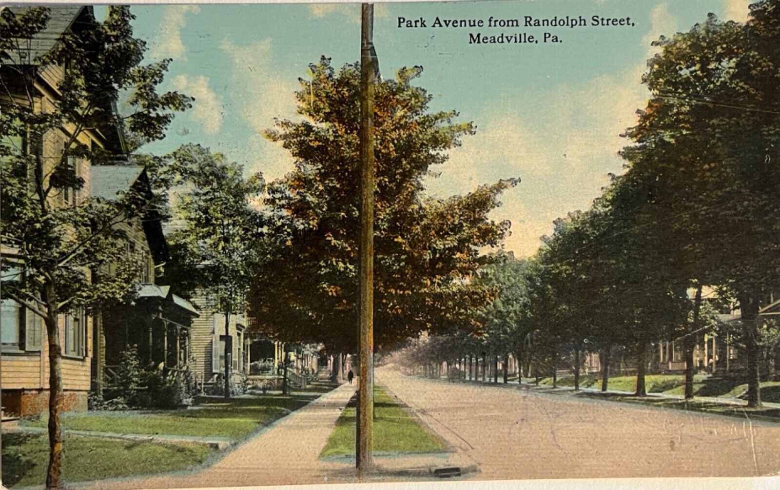 Meadville PA Park Ave Residential Street View Antique Pennsylvania Postcard 1912
