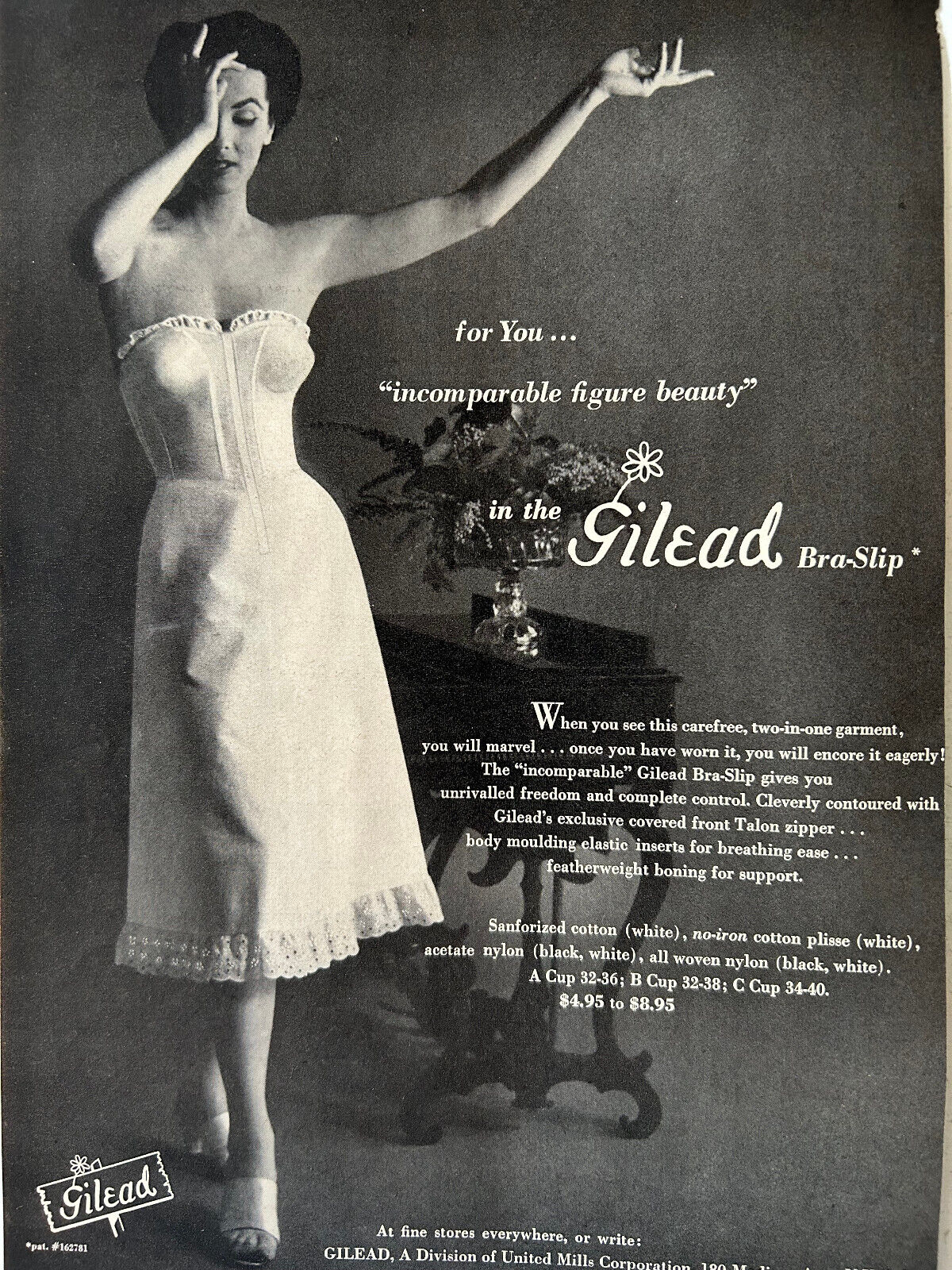 Vintage 1953 Gilead Bra slip women\'s clothing ad A076 