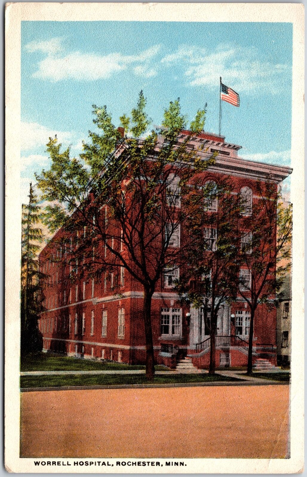 Rochester MN-Minnesota, Worrell Hospital Medical Facility Trees Vintage Postcard