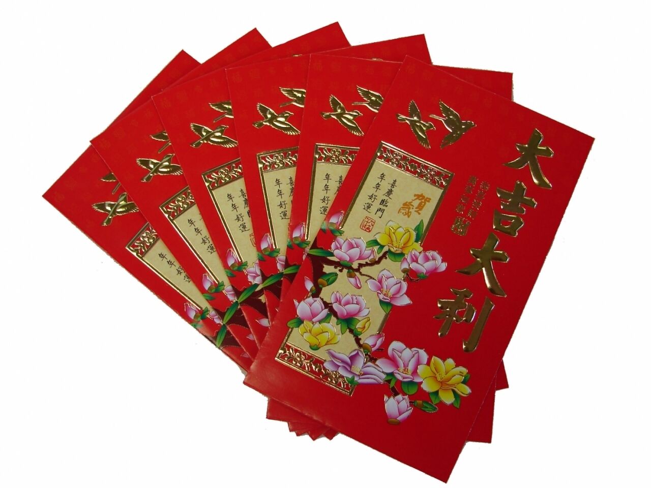 6PCS Big Chinese New Year Money Envelopes Hong Bao Red Packet With Peony Picture