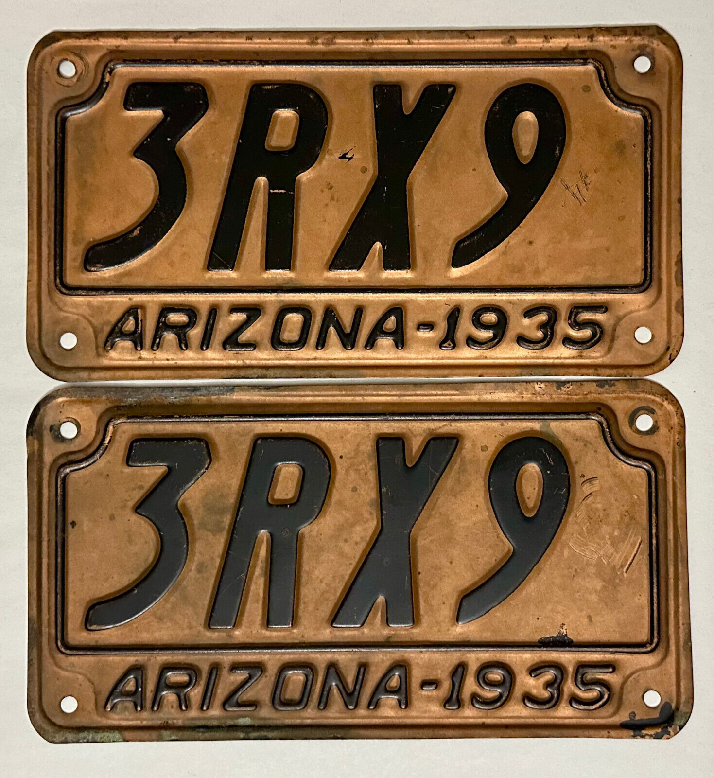 1935 ARIZONA License Plate PAIR - AZ #3RX9