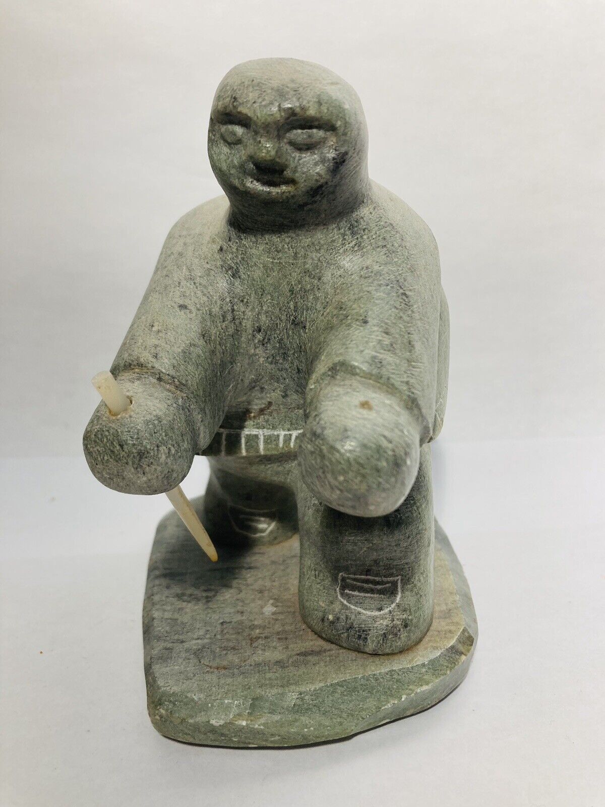 Inuit Soapstone Carving Seal Hunter 5” Tall Signed By DIMU Dieteich Muckenheim