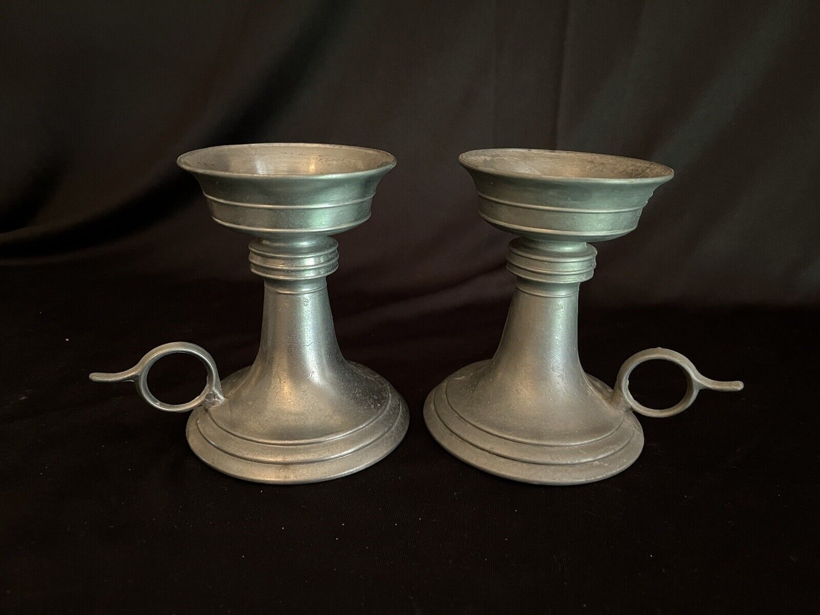 Pair of Norleans Metal Pewter-Like Pillar Candle Holders, Handmade in Italy
