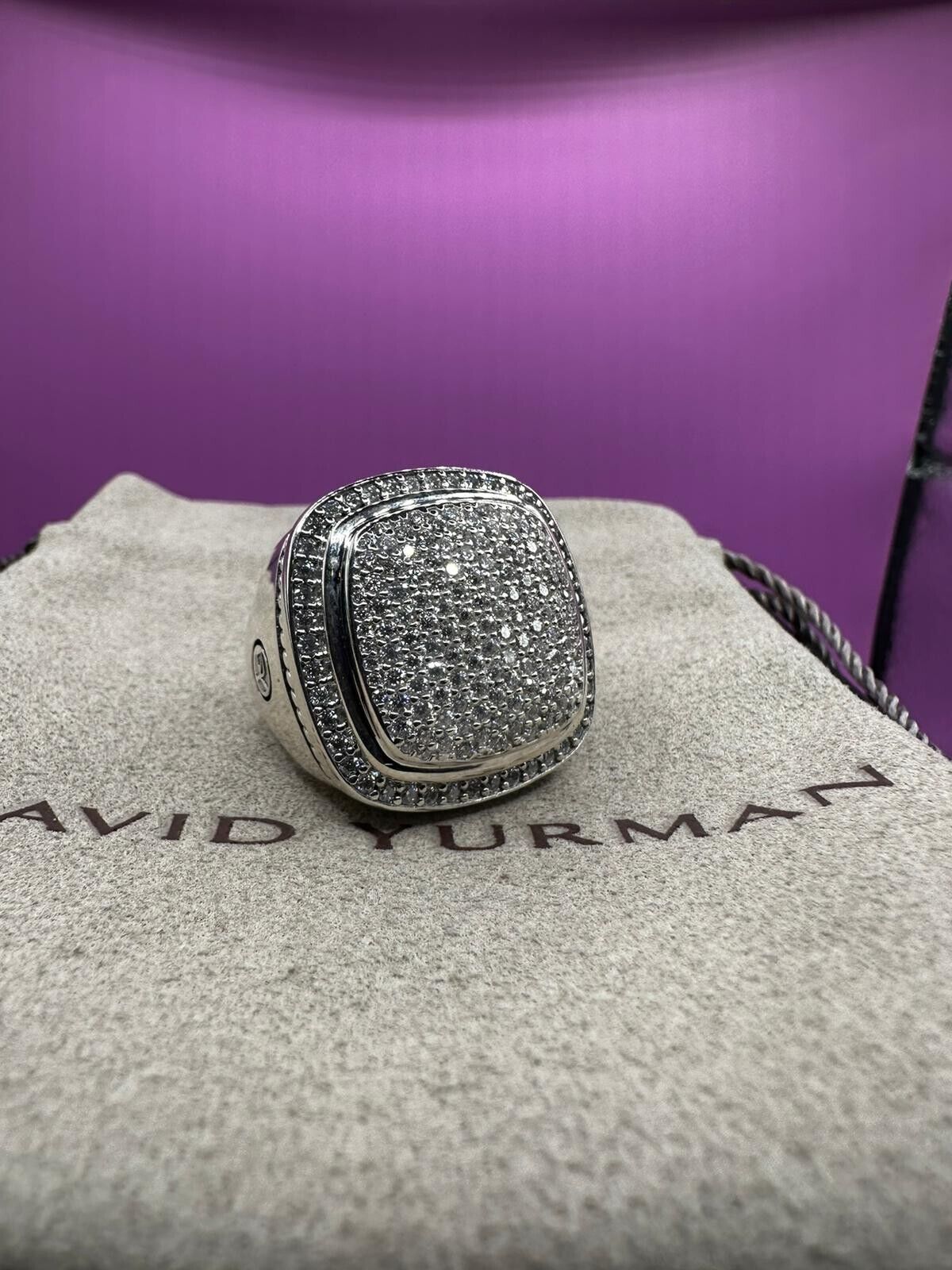David Yurman 925 Silver 20mm ALBION Ring With PAVE DIAMONDS Size 8