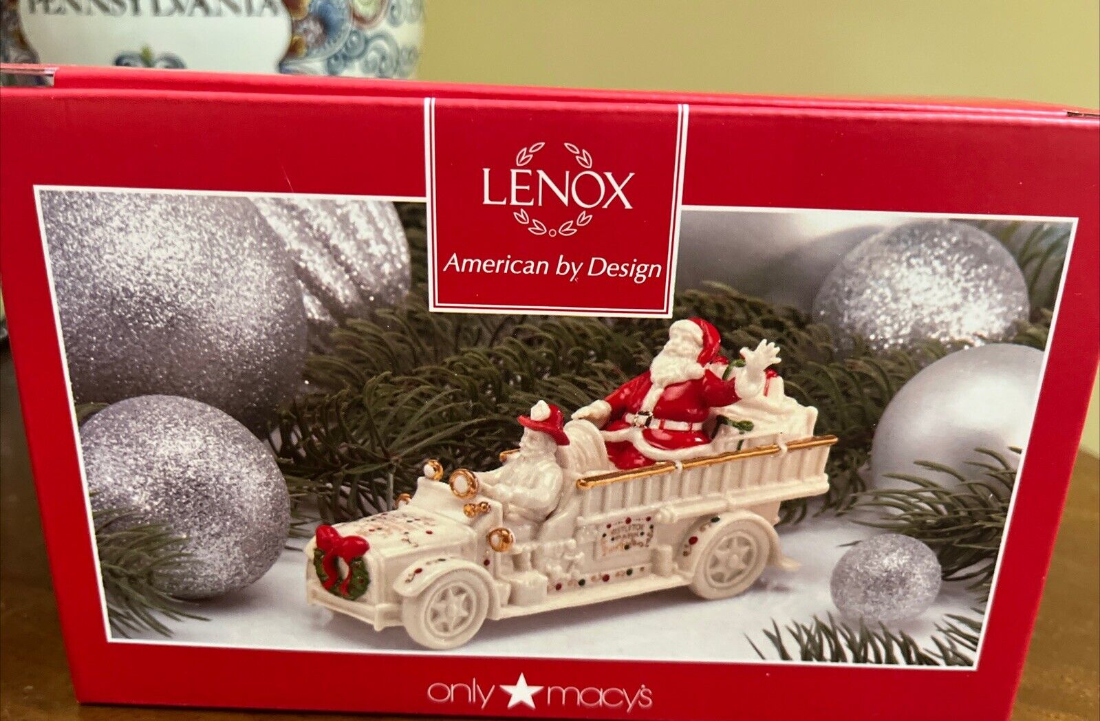 New/Box 2015 Lenox Mistletoe Park Series Fire Truck With Santa Porcelain