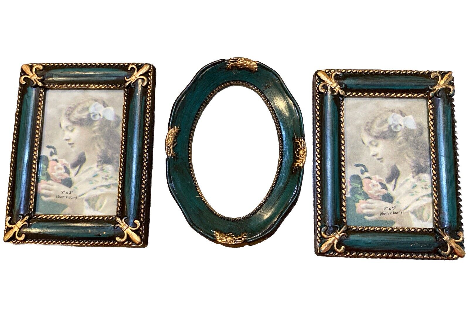 Vintage Small Green Photo Frame Lot Of 3 Frames