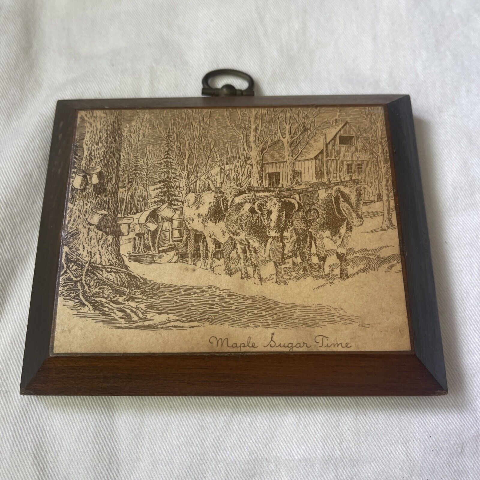 Vintage/Antique Miniature Picture of Maple Sugar Time-5”x4”Laminate on Wood