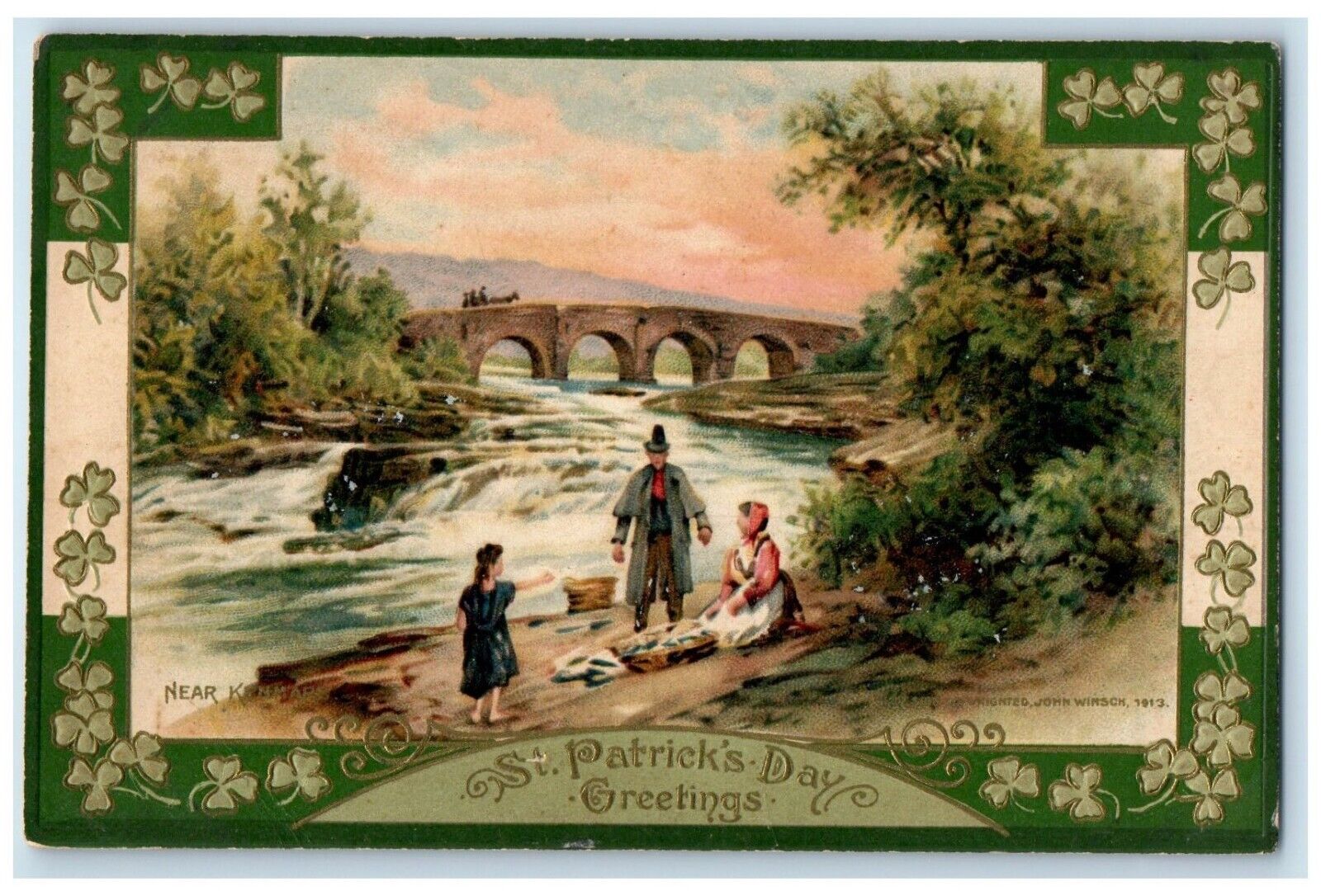 c1910's St. Patrick's Day Greetings Near Kenmars Shamrock John Winsch Postcard