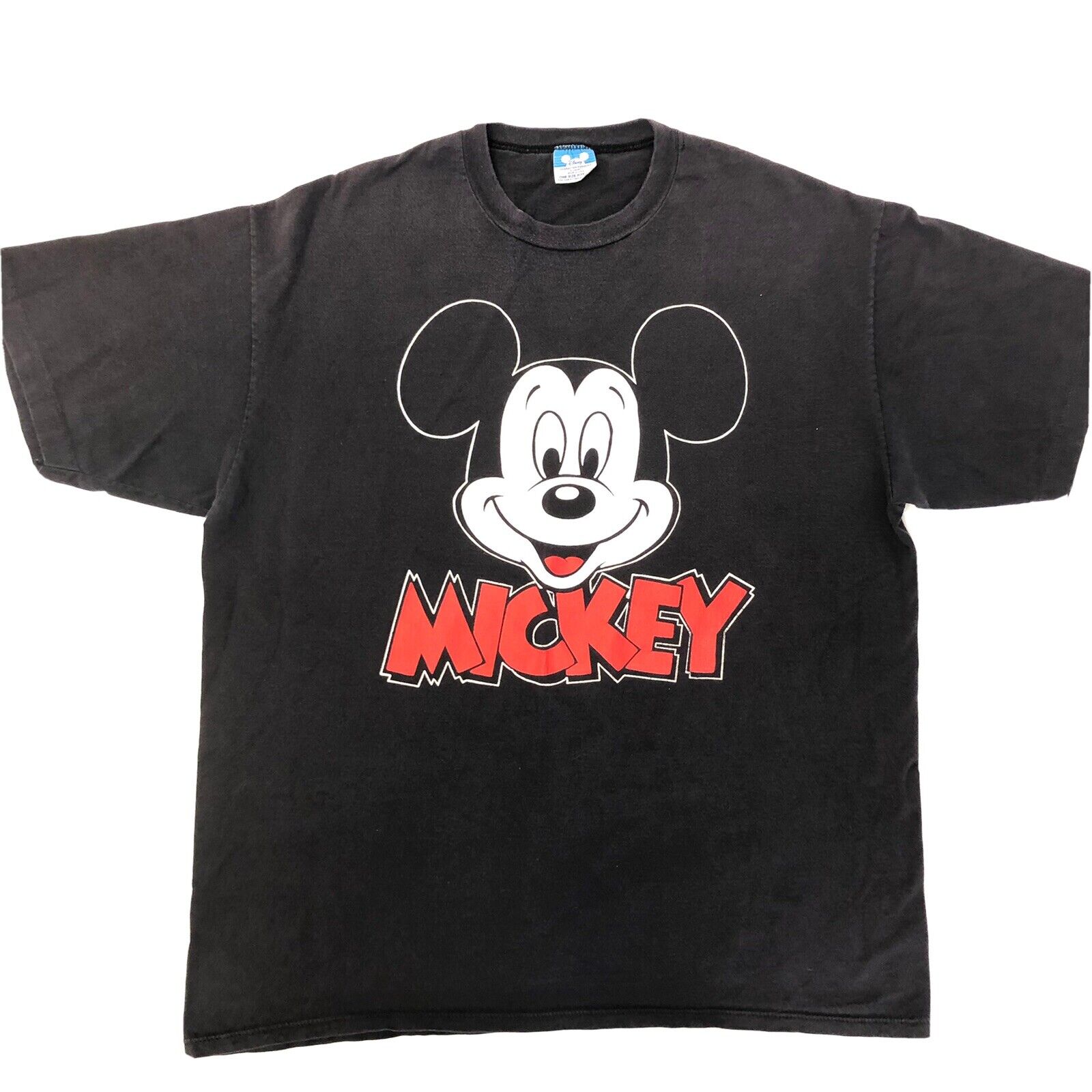 Vtg 80\'s Disney Made in USA Black SPELLOUT Classic Mickey Mouse Graphic T Shirt
