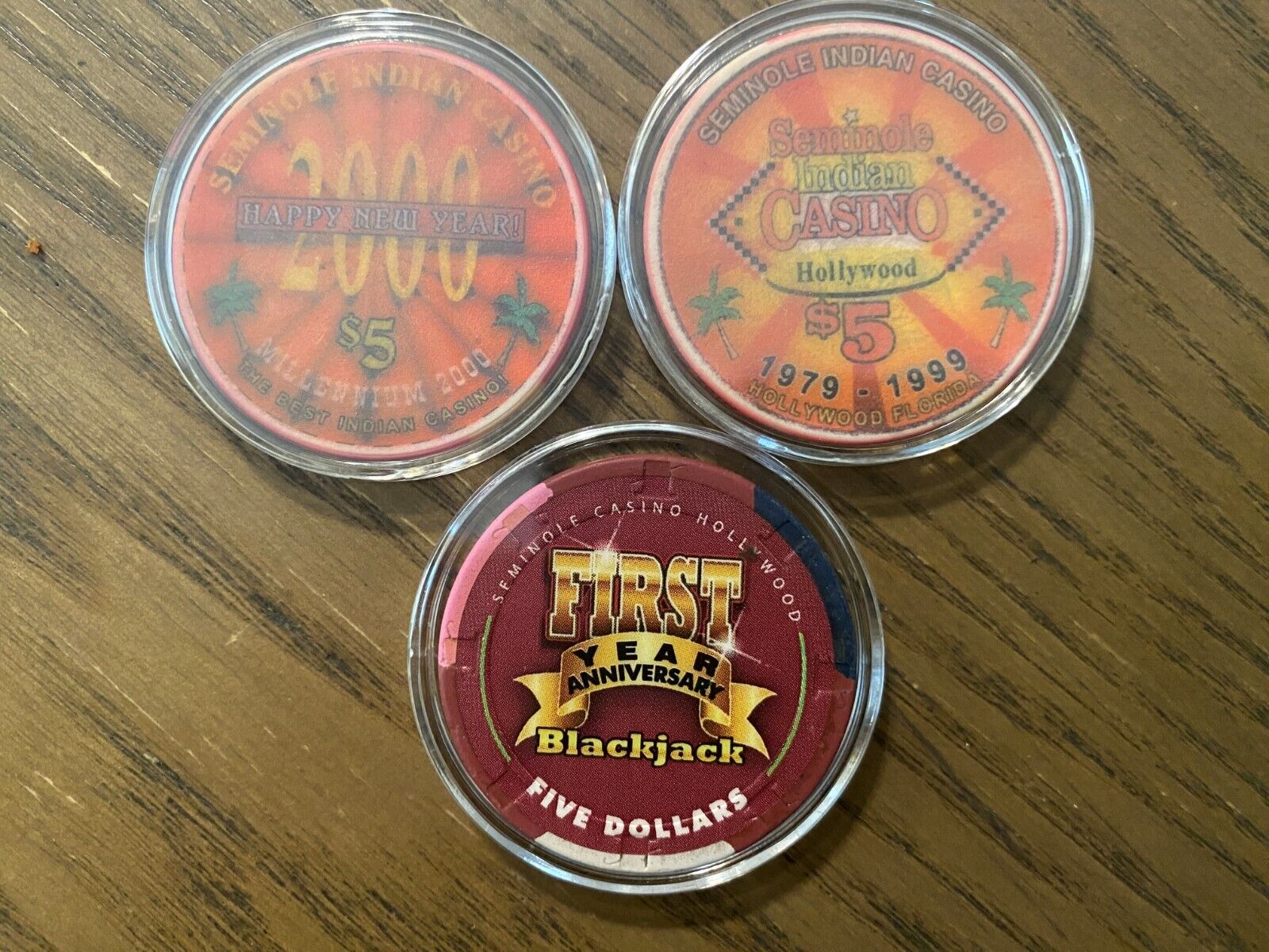 Lot of 3 $5 Chips from Seminole Casino in Hollywood, FL