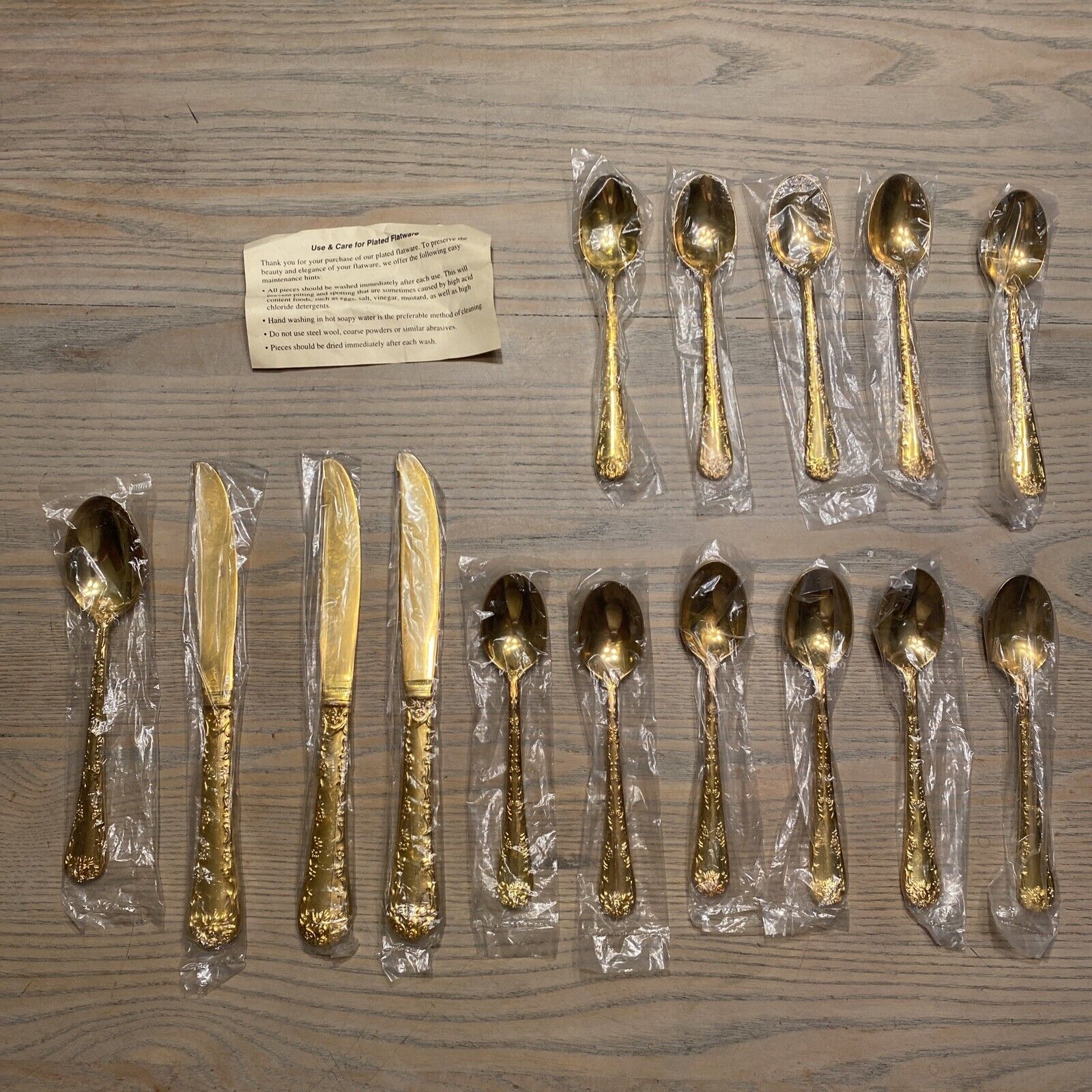NEW Vintage Lot of 11 Pieces of WM Rogers & Son Gold Flatware Enchanted Rose