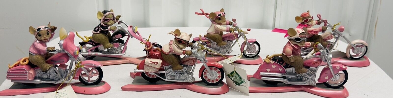 The Hamilton Collection Trails Of A Cure Breast Cancer Hog Motorcycle Mice Set 6