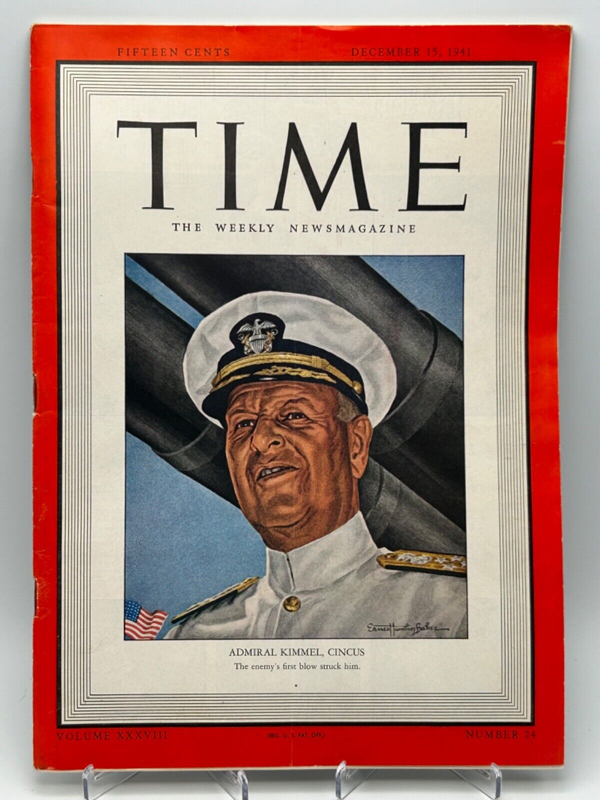 Admiral Husband Kimmel December 1941 Time magazine with signature. Pearl Harbor