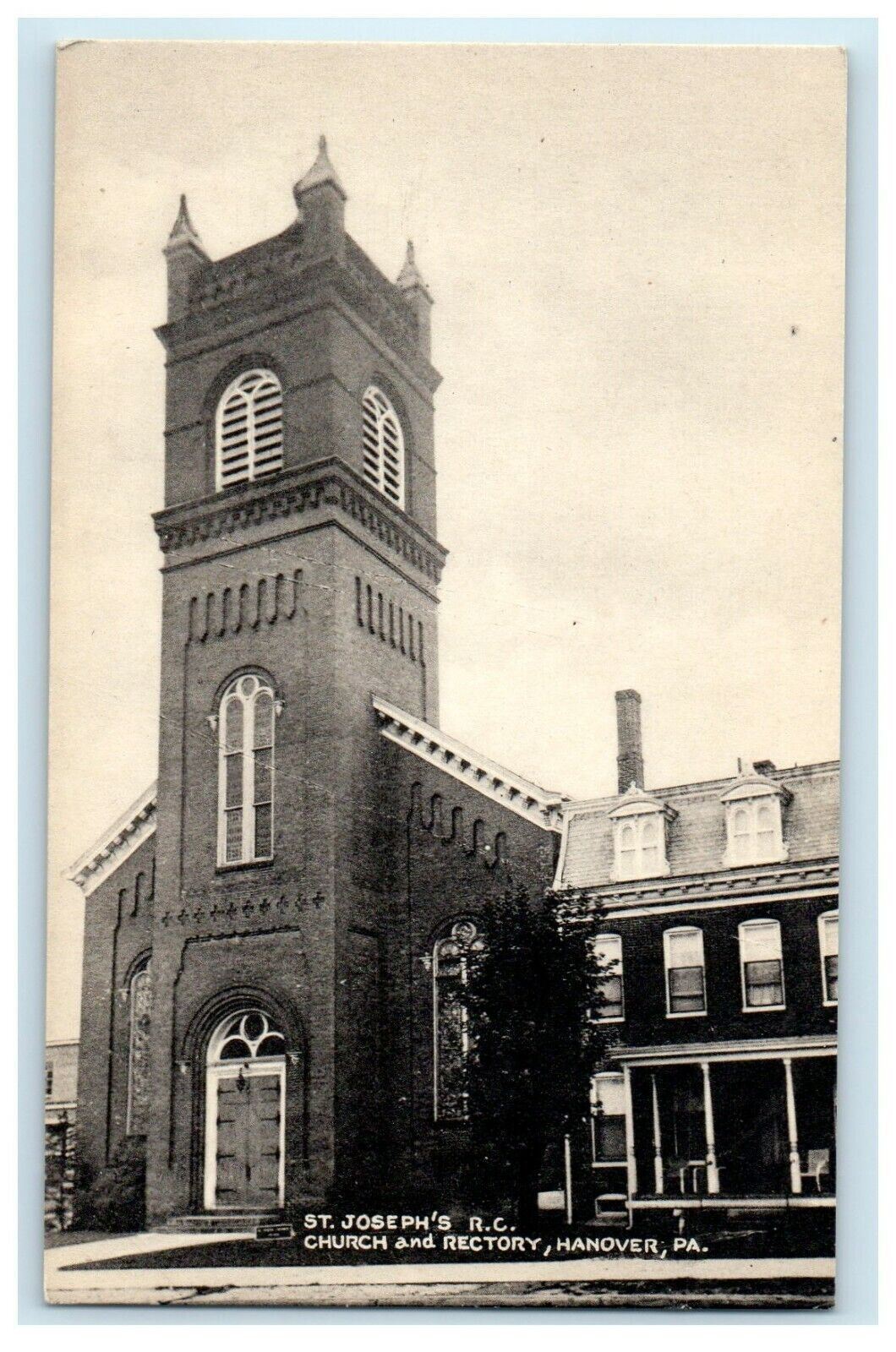 1912 St. Joseph's RC Church and Rectory, Hanover, Pennsylvania PA Postcard