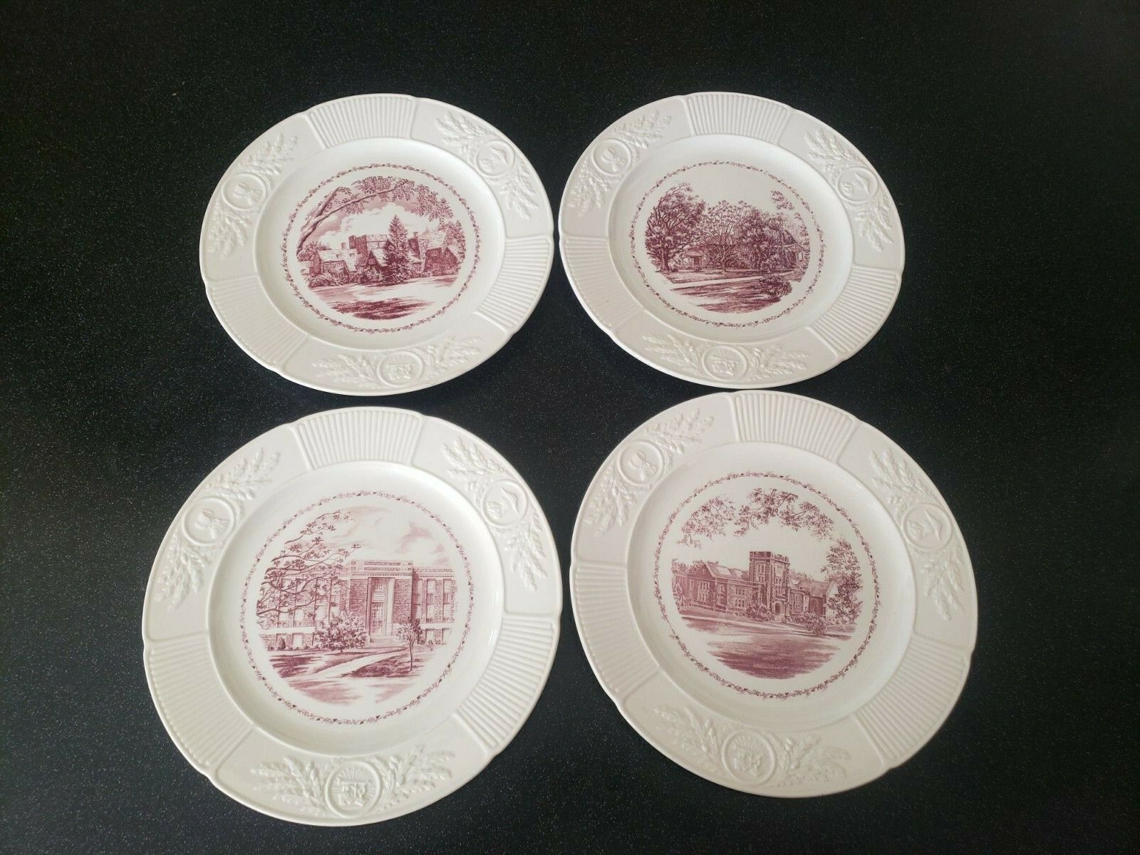 4 ANTIQUE WEDGWOOD ENGLAND SWARTHMORE COLLEGE PENNSYLVANIA PLATES  THE LIBRARY