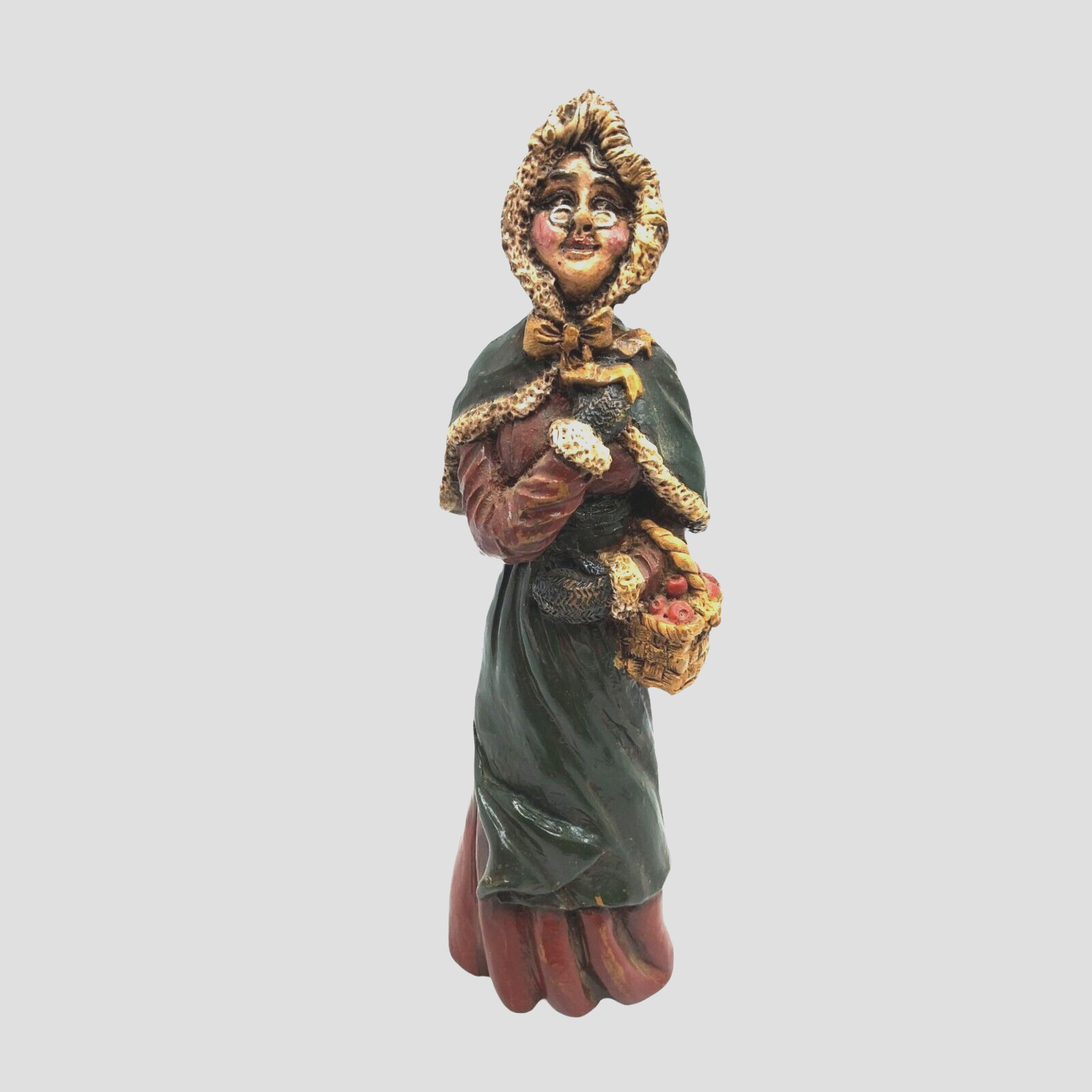 vintage 1980s youngs inc resin christmas figurine old woman with a basket of app