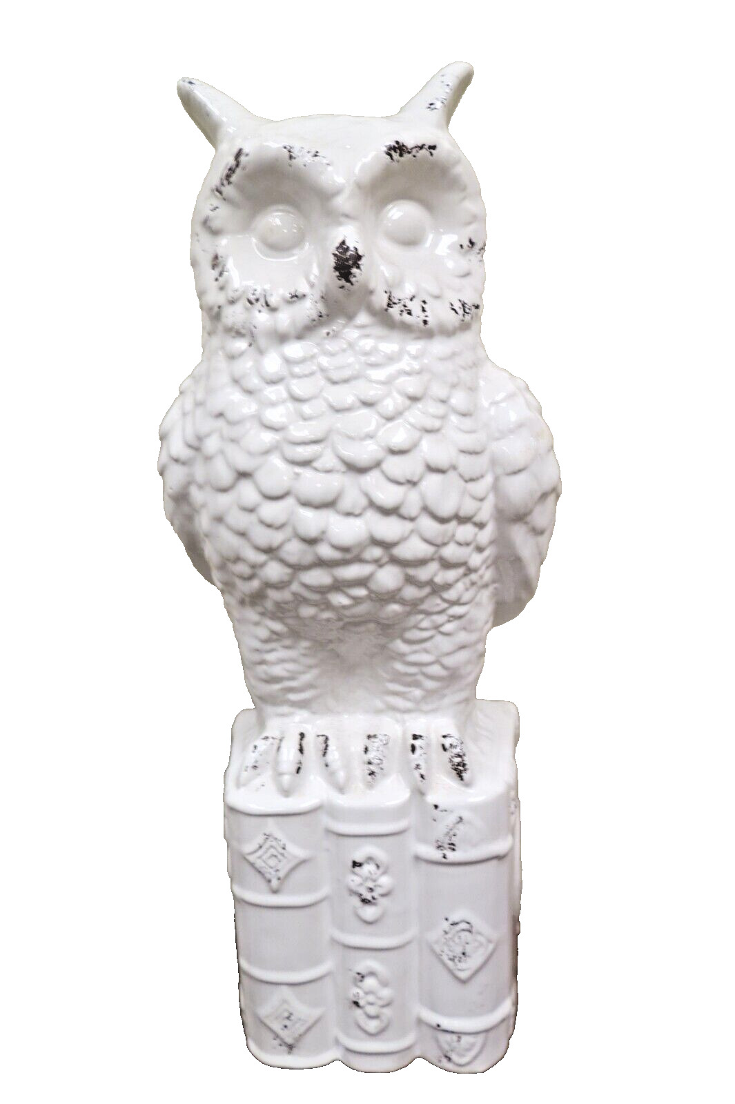 Large Ceramic White Owl - Porcelain Decor Statue