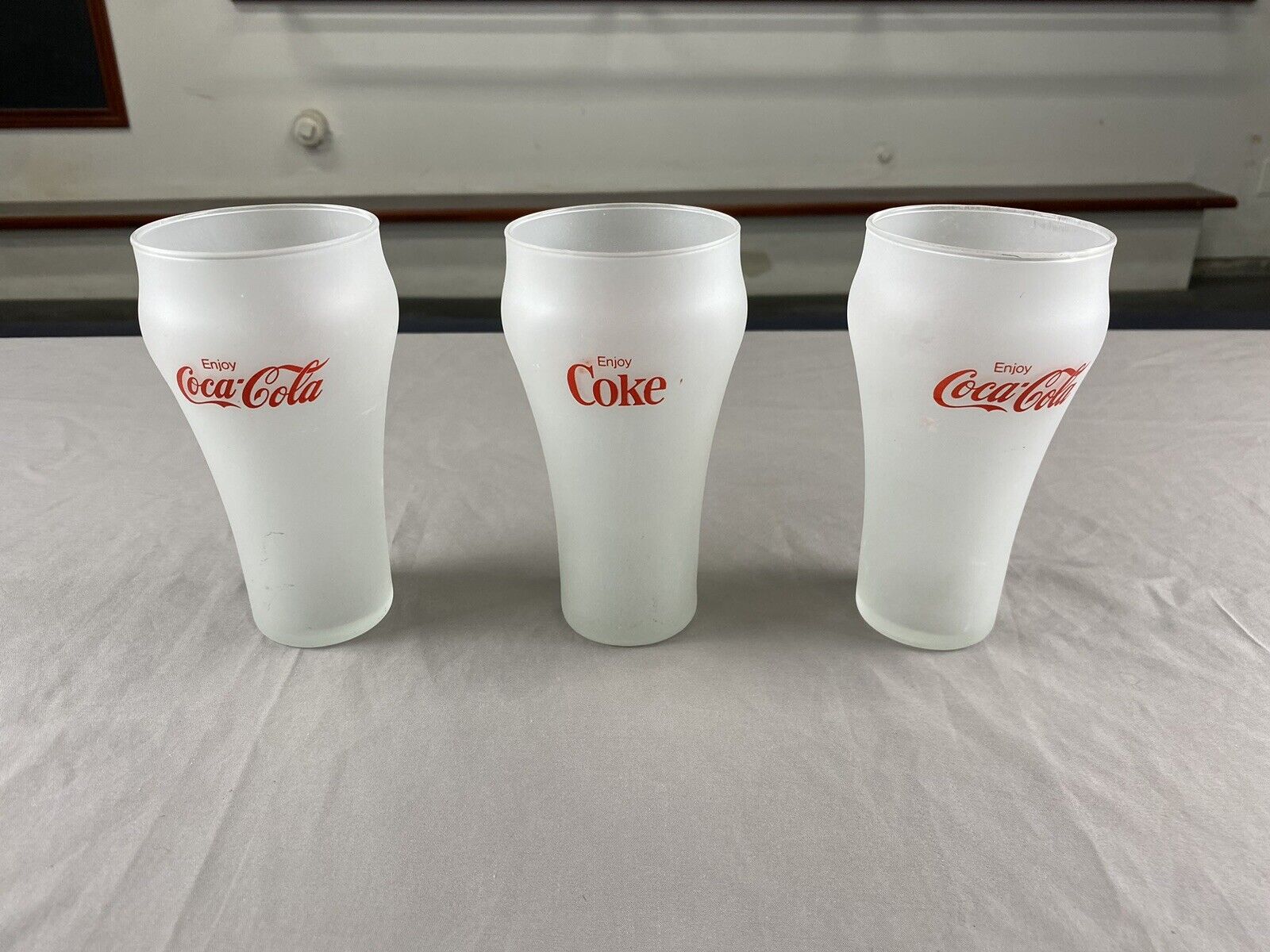 Set of 3 Vintage Coca Cola Frosted Drinking Glasses 6 Inch