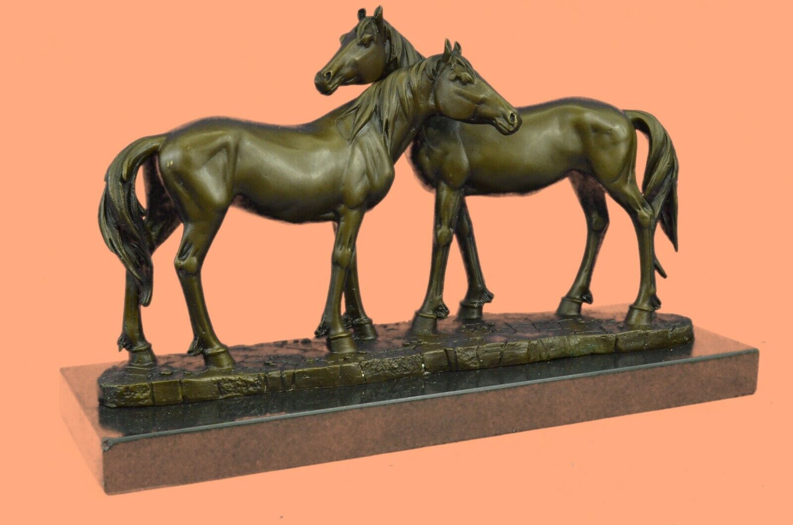 Thoroughbred Two Loving Horses Equestrian Western Art Bronze Marble Statue DEAL