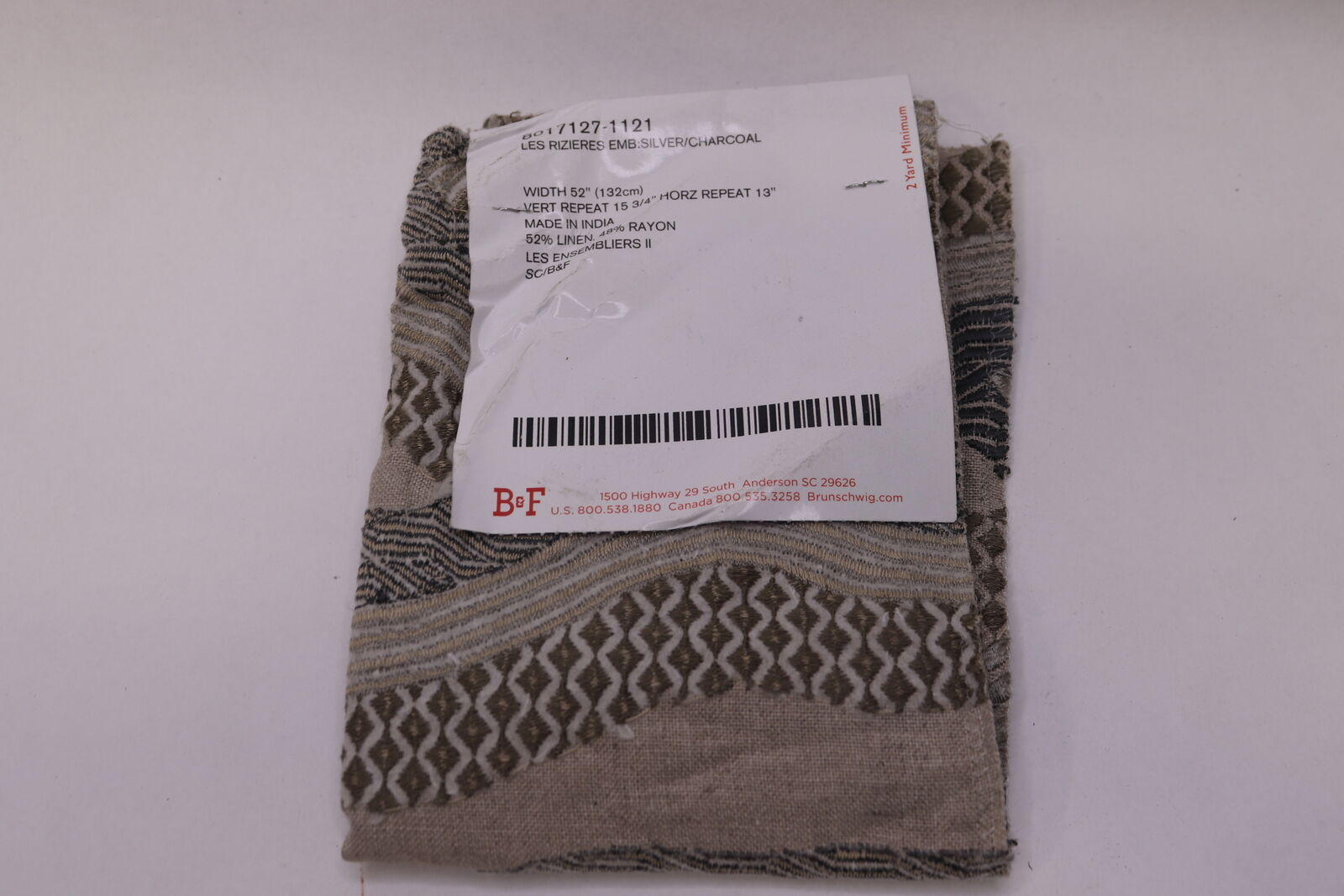 Brunschwig & Fils Les Rizieres Emb Silver/Charcoal Fabric 8017127-1121